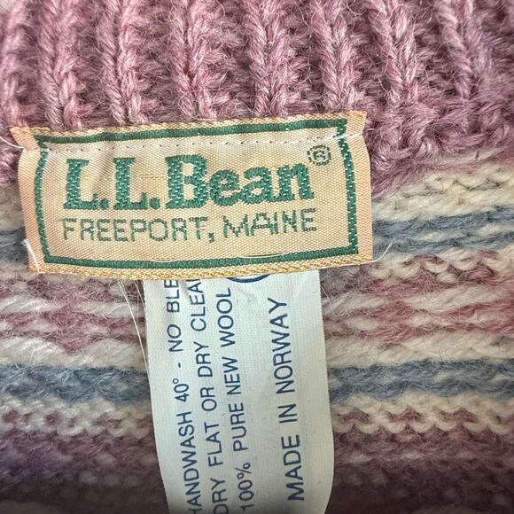 Vtg LL Bean Cardigan Norwegian Wool Fair Isle Snowflake Womens L Cabin Core Ski - Picture 5 of 8